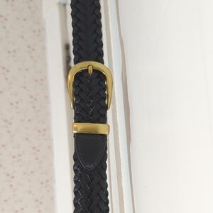 Braided Black Belt Men's Split Leather Goldtone Buckle 48" Large